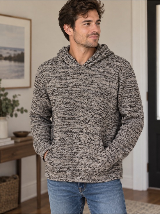 Vince Other - Vince Men’s Marled Cotton Knit Pullover Hoodie Sweater Gray Black M